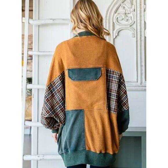 Oli & Hali WASHED COLORBLOCK ZIP FRONT BOMBER TERRY JACKET - Picture 2 of 3